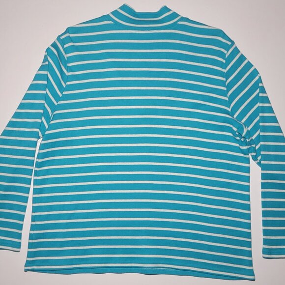L.L. Bean Womens Sky Blue and White Striped 1/4 Zip Long Sleeve Shirt Size 2X - Picture 2 of 13